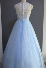 Load image into Gallery viewer, Light Blue Prom Dress 2024 Illusion Neck Tulle Puffy