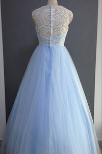 Light Blue Prom Dress 2024 Illusion Neck Tulle Puffy