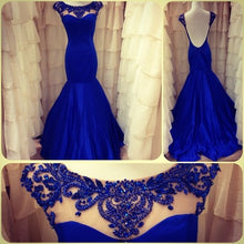 Load image into Gallery viewer, Elegant Prom Dress 2024 Illusion Neck Beaded Open Back Satin