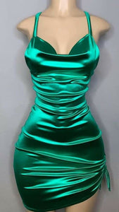Green Homecoming Dress 2023 Short Tight Halter Neck Satin Ruched