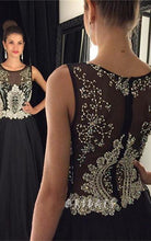 Load image into Gallery viewer, Black Prom Dress 2024 Elegant Illusion Neck Beaded Chiffon