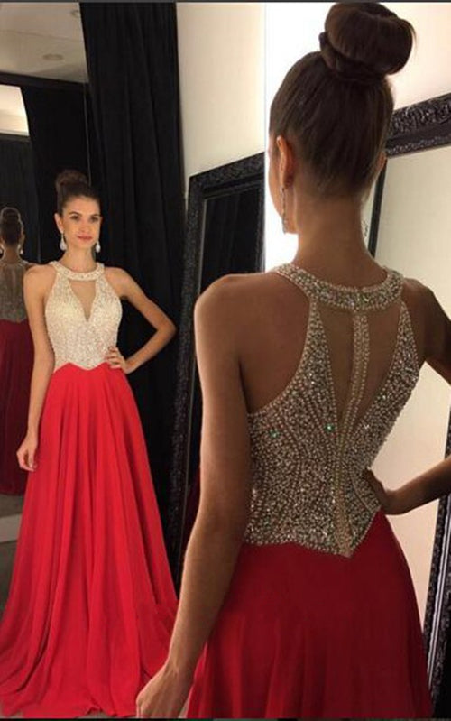 Classic Prom Dress 2024 Elegant Halter Neck Beaded Chiffon 8 / Custom Color Classic Prom Dress 2024 Elegant Halter Neck Beaded Chiffon 8 / Custom Color