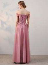 Load image into Gallery viewer, Fairy Prom Dress 2024 Off the Shoulder Lace Appliques Tulle Corset Back