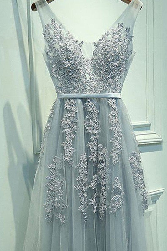 Fairy Prom Dress 2024 V Neck Lace Appliques Tulle