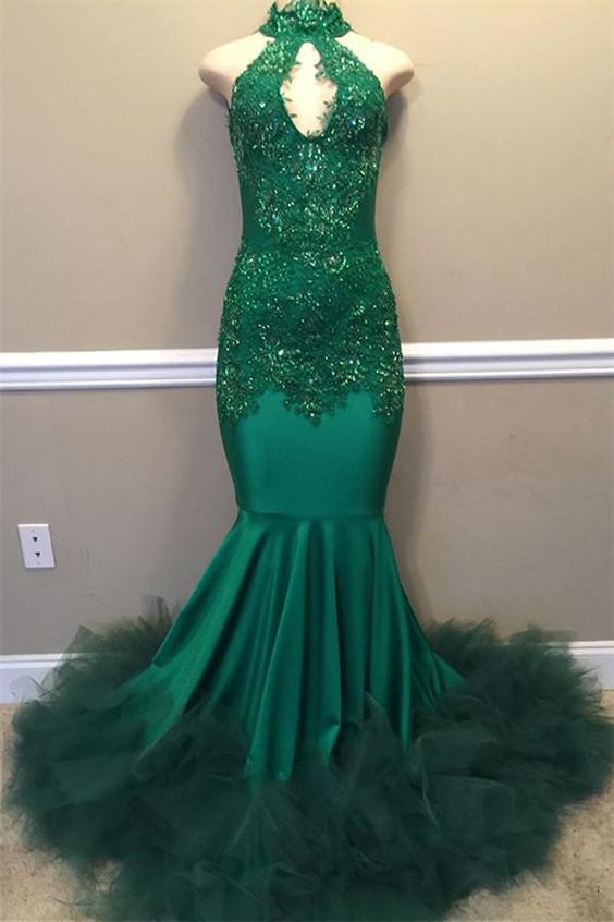 mermaid green prom dresses 2024 Green Prom Dress 2024 Halt Neck Sequin Mermaid – AnnaCustomDress