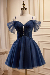 Fairy Homecoming Dress 2023 Short Spaghetti Straps Tulle with Sleeves