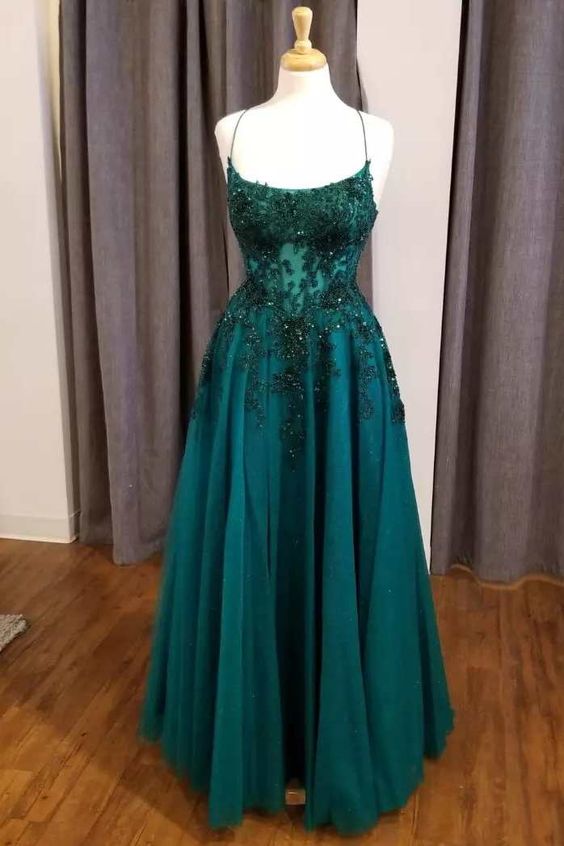 dark green prom dresses 2024 A-Line Long Satin Dark Green Prom Dress with Split PSK406 US6 / Custom Color main image 1