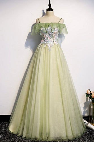 Green Prom Dress 2024 Fairy Off the Shoulder Tulle with Pleats