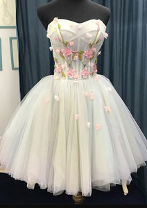 Floral White Homecoming Dress 2023 Short Strapless Fairy Tulle