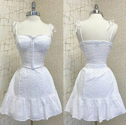 White Cute Homecoming Dress 2023 Short Spaghetti Straps with Ruffles