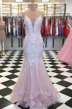 Load image into Gallery viewer, Pink Prom Dress 2024 Spaghetti Sraps V Neck Tulle