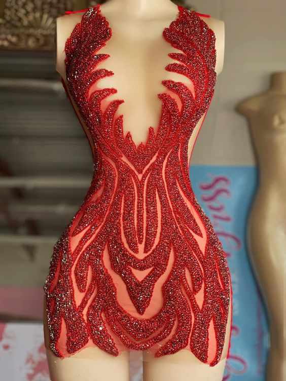 Sexy Homecoming Dress 2023 Short Plunging Neck Sleeveless Sequin Sparkly