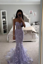 Load image into Gallery viewer, Lilac Prom Dress 2024 Strapless Mermaid Tulle with Appliques