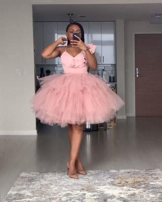 Black Girl Homecoming Dress 2023 Short Spaghetti Straps Tulle with Ruffles