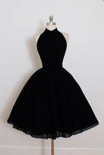 Load image into Gallery viewer, Black Homecoming Dress 2023 Short Halter Neck Elegant Satin Sleeveless