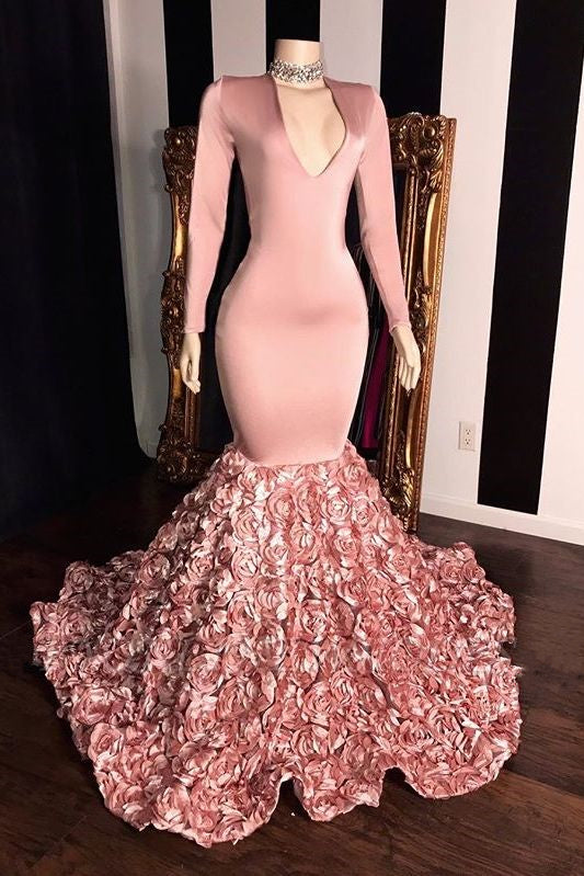 Dusty Rose Prom Dress 2023 V Neck Long Sleeves 26W / Custom Color Dusty Rose Prom Dress 2023 V Neck Long Sleeves 26W / Custom Color