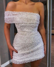Load image into Gallery viewer, White Homecoming Dress 2023 Short Tight One-shoulder Sequin