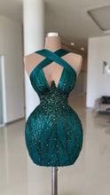 Load image into Gallery viewer, Dark Green Homecoming Dress 2023 Short Tight Halter Neck Sequin