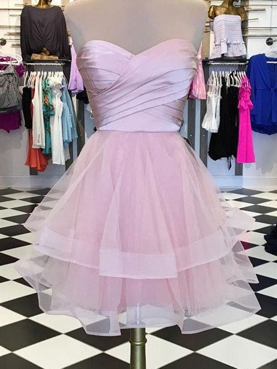 Pink Homecoming Dress 2023 Short Strapless Tulle Horsehair
