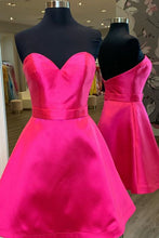 Load image into Gallery viewer, Hot Pink Homecoming Dress 2023 Short Strapless Satin