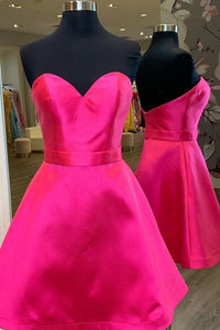 Hot Pink Homecoming Dress 2023 Short Strapless Satin