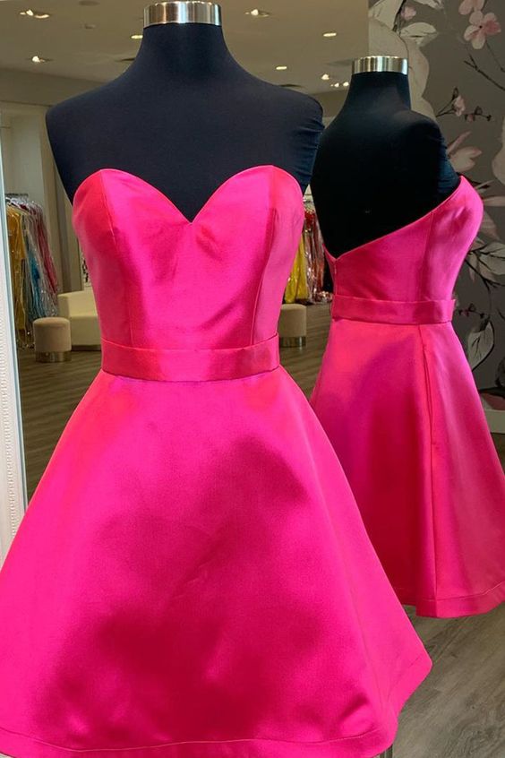 Hot Pink Homecoming Dress 2023 Short Strapless Satin Custom Size / Custom Color Hot Pink Homecoming Dress 2023 Short Strapless Satin Custom Size / Custom Color
