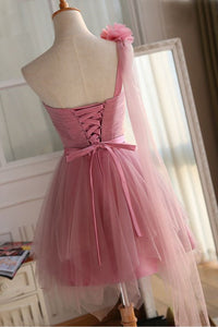 Pink Homecoming Dress 2023 Short Fairy One-shoulder Tulle Corset Back