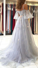 Load image into Gallery viewer, Dusty Blue Prom Dress 2024 Spaghetti Straps Tulle with Sleeves