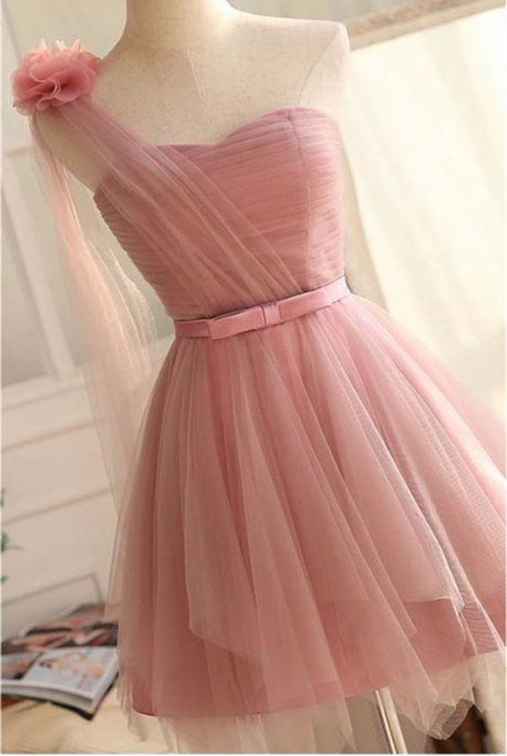 Pink Homecoming Dress 2023 Short Fairy One-shoulder Tulle Corset Back
