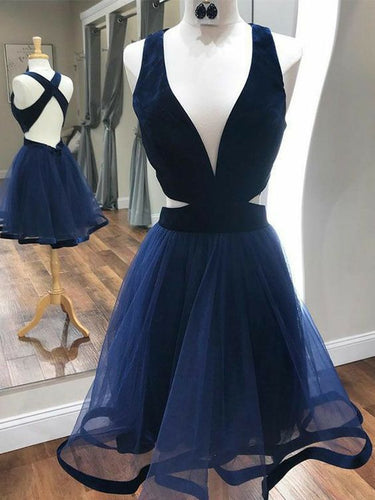 Short Homecoming Dress 2023 Plunging Neck Sleeveless Crisscross Back