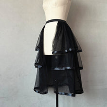 Load image into Gallery viewer, Gothic Tulle Skirt 3 Tiers Ribbon Trim for Halloween Elastic Waist