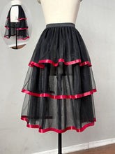 Load image into Gallery viewer, Gothic Tulle Skirt 3 Tiers Ribbon Trim for Halloween Elastic Waist