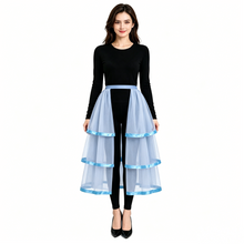 Load image into Gallery viewer, Gothic Tulle Skirt 3 Tiers Ribbon Trim for Halloween Elastic Waist