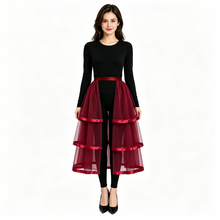 Load image into Gallery viewer, Gothic Tulle Skirt 3 Tiers Ribbon Trim for Halloween Elastic Waist