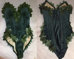 Halloween Bodysuits Women Sexy Costume Leotard Poison Ivy Corset Leaf Corset Back