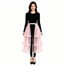 Load image into Gallery viewer, Gothic Tulle Skirt 3 Tiers Ribbon Trim for Halloween Elastic Waist
