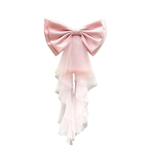 Satin Bow Tulle Train for Wedding Dress Detachable White/Black/Pink