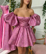 Load image into Gallery viewer, Cute Homecoming Dress 2023 Strapless Satin with Puffy Sleeves