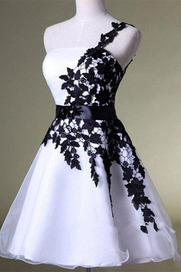 pink homecoming dress long Black Homecoming Dress 2023 One-shoulder Satin with Appliques –  AnnaCustomDress