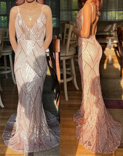 Rose Gold Pattern Sequin Prom Dress 2024 Mermaid