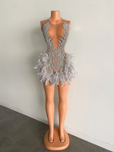 Load image into Gallery viewer, Luxurious Sliver Homecoming Dress 2023 Plunging Neck Sleeveless Sexy Sequin with Feathers