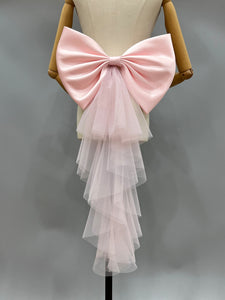 Satin Bow Tulle Train for Wedding Dress Detachable White/Black/Pink