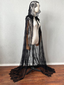 Halloween Cloak with Hood Unisex Adult Lace Cape Costums