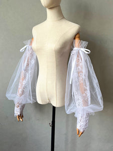 Detachable Sleeves for Wedding Dress Lace Tulle with Bow(s)