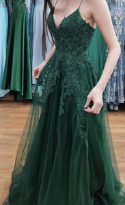 Emerald Green Prom Dress 2023 Spaghetti Straps Corset Back Tulle AnnaCustomDress Emerald Green Prom Dress 2023 Spaghetti Straps Corset Back Tulle AnnaCustomDress