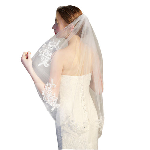 Lace Applique Veil 1 Tier White Ivory Bridal Veils Short