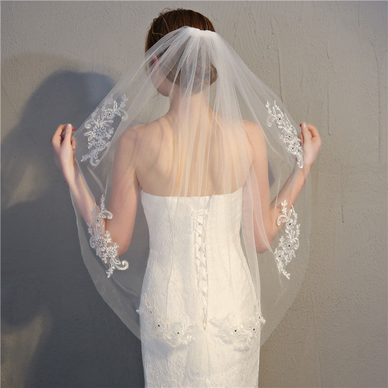 Lace Applique Veil 1 Tier White Ivory Bridal Veils Short
