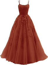 Load image into Gallery viewer, Puffy Burnt Orange Prom Dress 2023 Spaghetti Straps Tulle Lace Appliques Corset Back