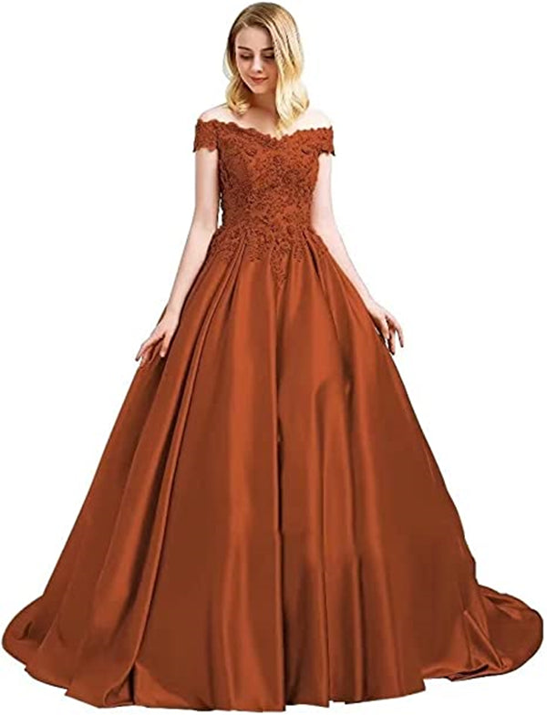 Burnt Orange Prom Dress 2023 Off the Shoulder Lace Appliques Satin with Pockets 8 / Burnt Orange Burnt Orange Prom Dress 2023 Off the Shoulder Lace Appliques Satin with Pockets 8 / Burnt Orange