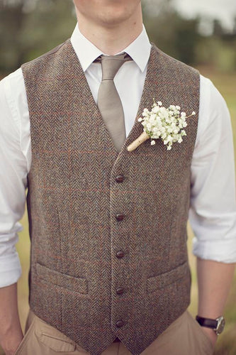 Plaid Brown Men's Vest Made to Order Wedding Groomsmen Waistcoat